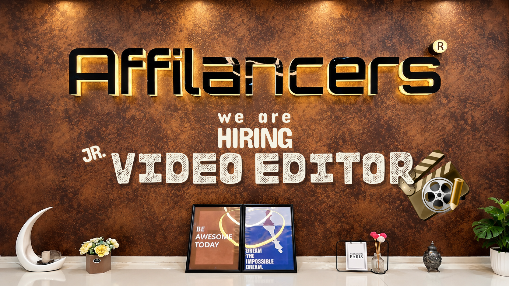 Affilancers office hiring announcement for Junior Video Editor